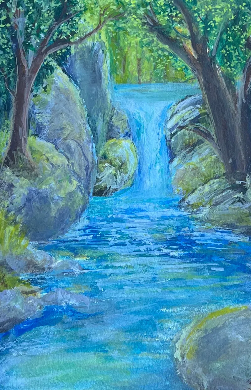 Secluded Waterfall - watercolor